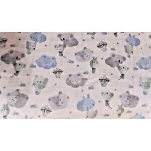 Nursery Swaddle Soft Cotton Gauze Fabric BTY - Koala Clouds Hot Air Balloons NEW